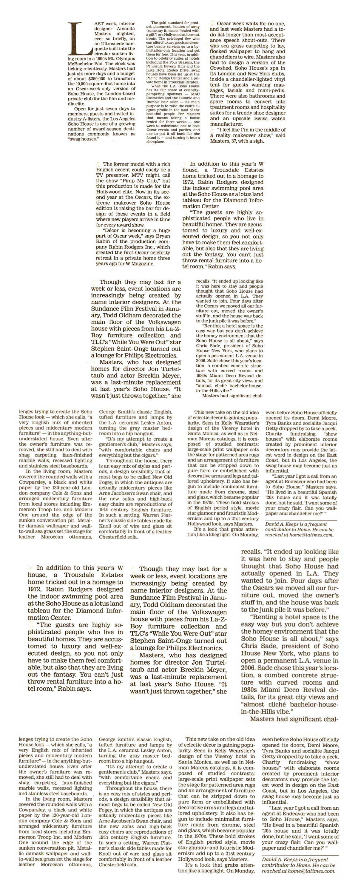 Los Angeles Times Oscar Week’s House of Style